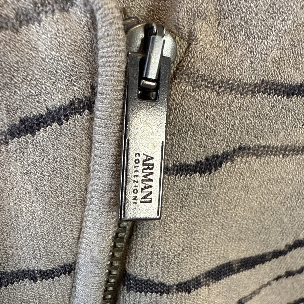 Armani Collezioni Asymmetrical Zip Cardigan Knit Jacket Size US 10 Gray Stripe - Picture 3 of 8